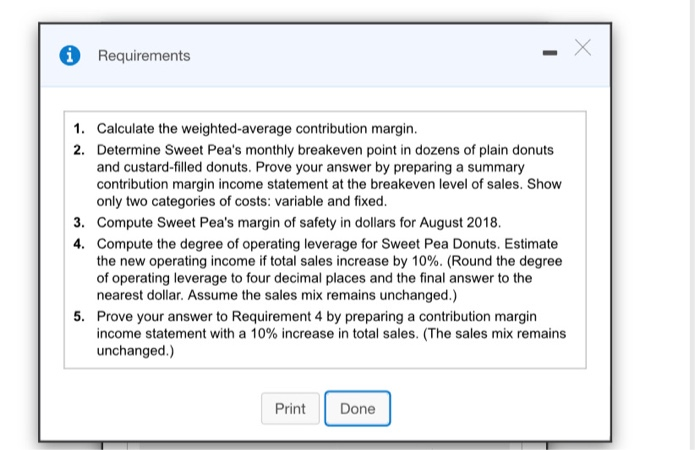of 1 pt Question Help The contribution margin income statement of Sweet