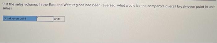 Total column and columns for the East and West regions. 15. Assume