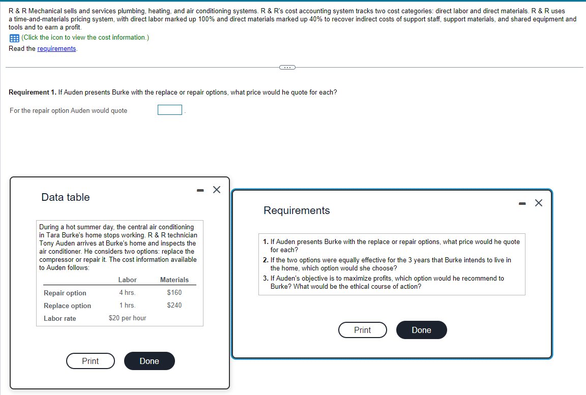 Requirement 1. If Auden presents Burke with the replace or repair options,