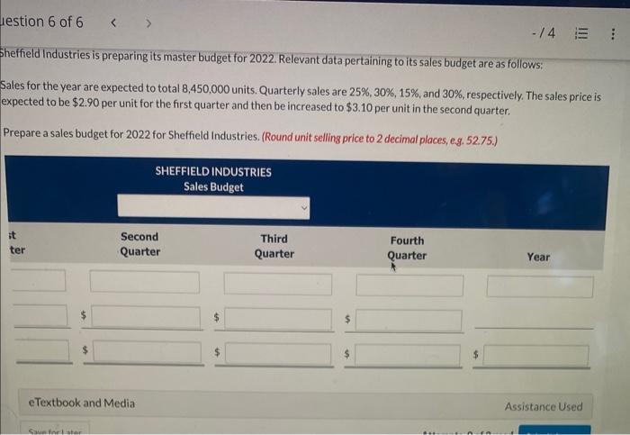 for 2022. Relevant data pertaining to its sales budget are as follows: