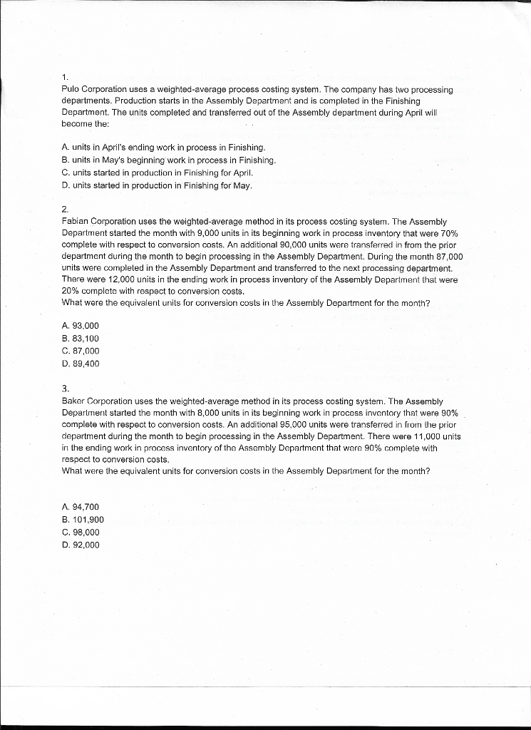  Pulo Corporation uses a weighted-average process costing system. The company has