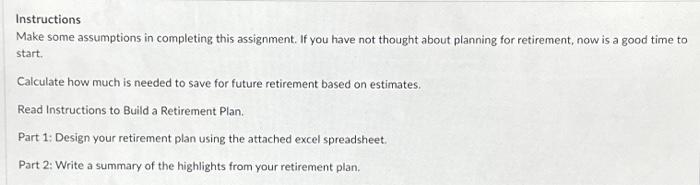  Instructions Make some assumptions in completing this assignment. If you have