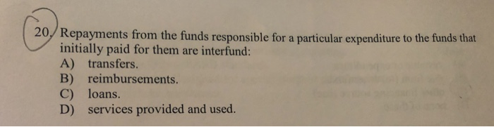 loans and interfund transfers B) Interfund services provided/used and interfund reimbursements C)