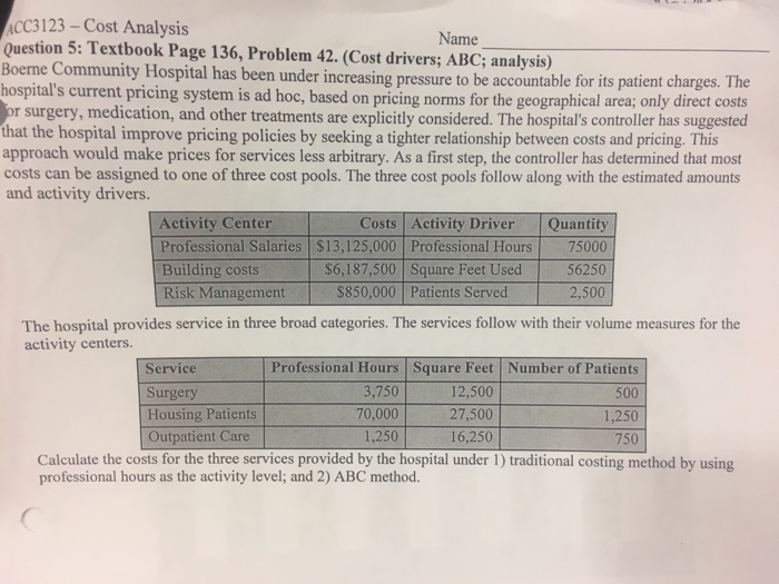  CC3123-Cost Analysis Question 5: Textbook Page 136, Problem 42. (Cost drivers;