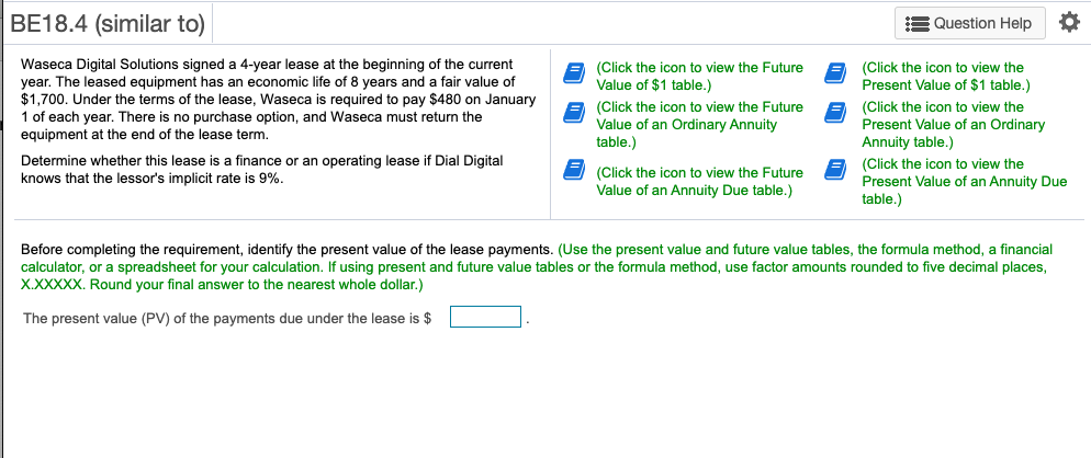  BE18.4 (similar to) s Question Help Waseca Digital Solutions signed a