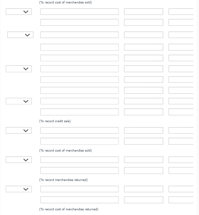 customers. During the month of June, the following merchandising transactions occurred. June