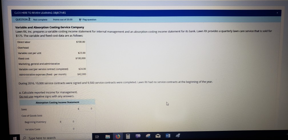 CLICK HERE TO REVIEW LEARNING OBJECTIVES QUESTION 2 Not completePoints out