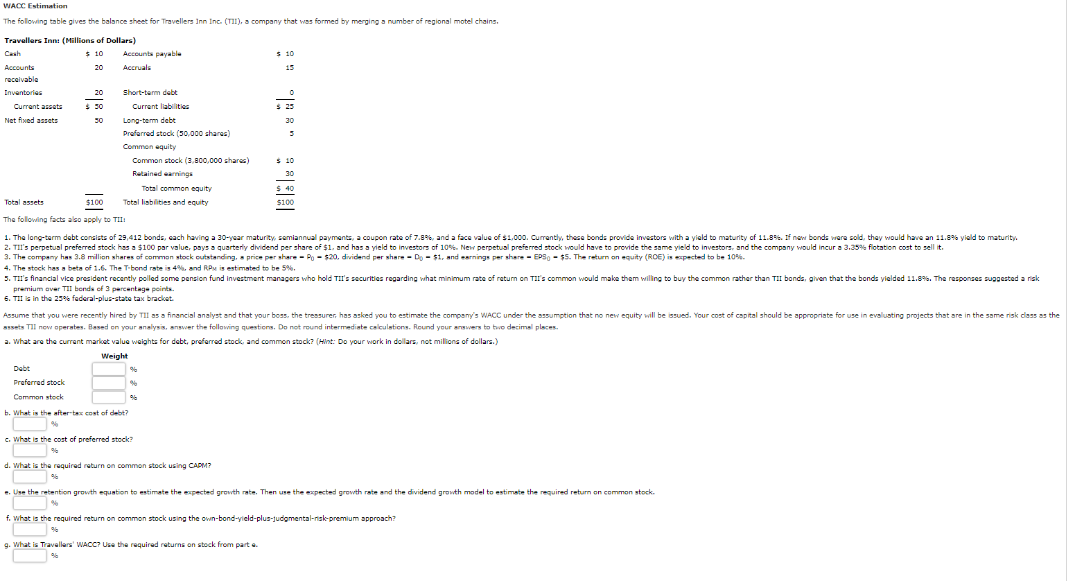 PLEASE ANSWER ALL THE EMPTY BOX The following table gives the balance