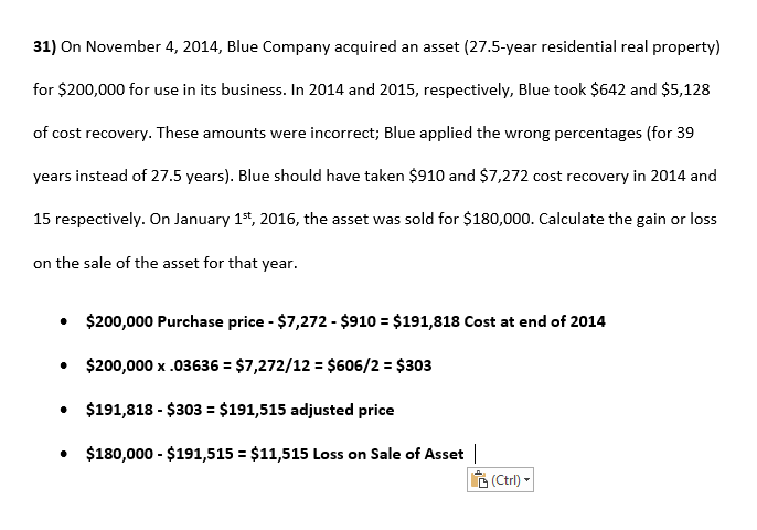  Please double check my work on this question. Thank you. 31)