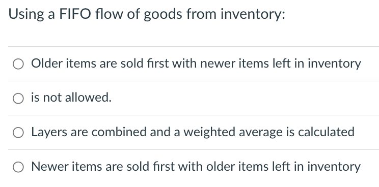 Using a FIFO flow of goods from inventory: Older items are