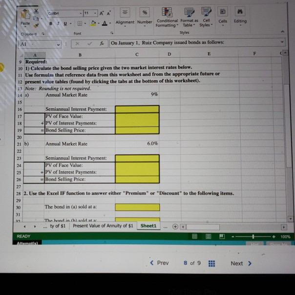 of a bond using tables. D Bond Pricing - Excel 7 -