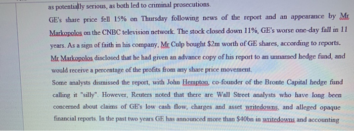 your opinions based on your general understanding of accounting, audit and finance