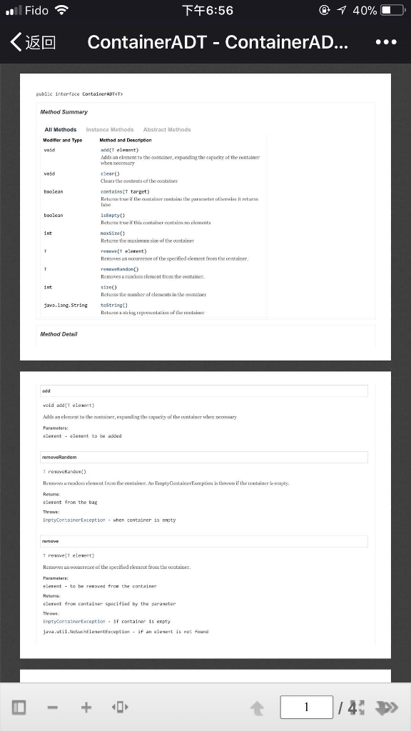 Lab Assignment : Part 1. Write and interface ContainerADT.java for the bag