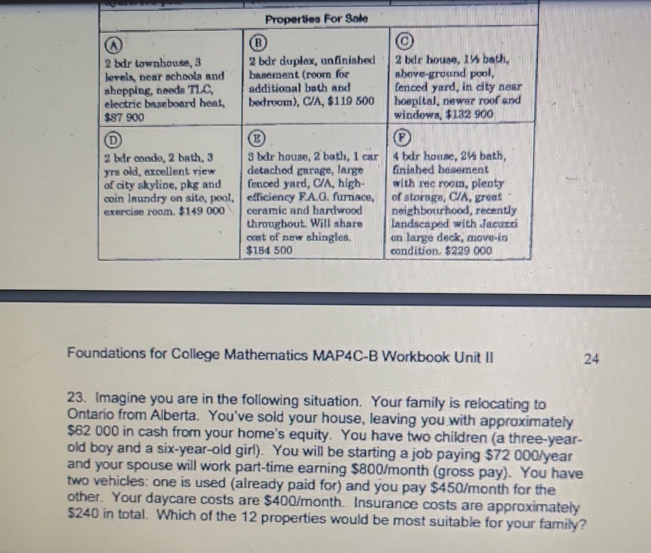  Foundations for College Mathematics MAP4C-B Workbook Unit II 24 23. Imagine
