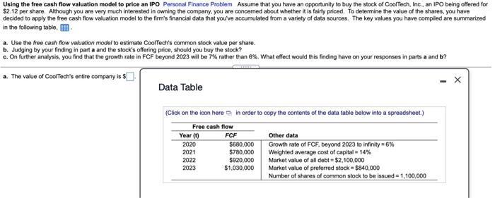 please answer ASAP Using the free cash flow valuation model to price