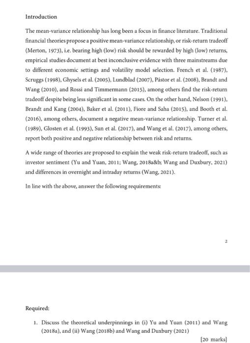  Introduction The mean-variance relationship has long been a focus in finance