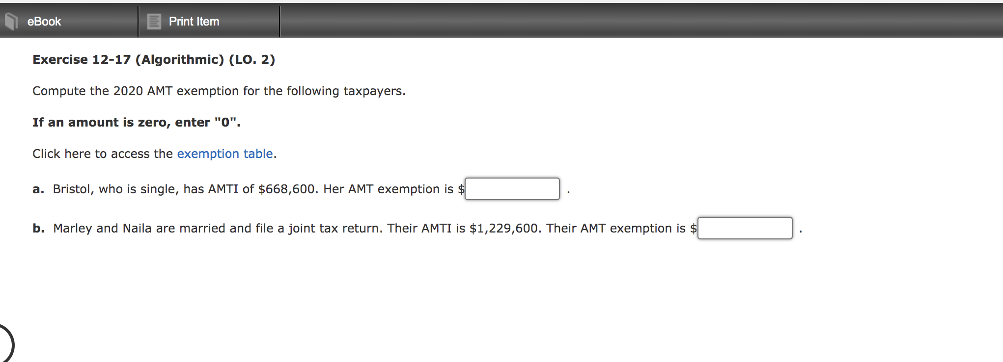 eBook Print Item Exercise 12-17 (Algorithmic) (LO. 2) Compute the 2020
