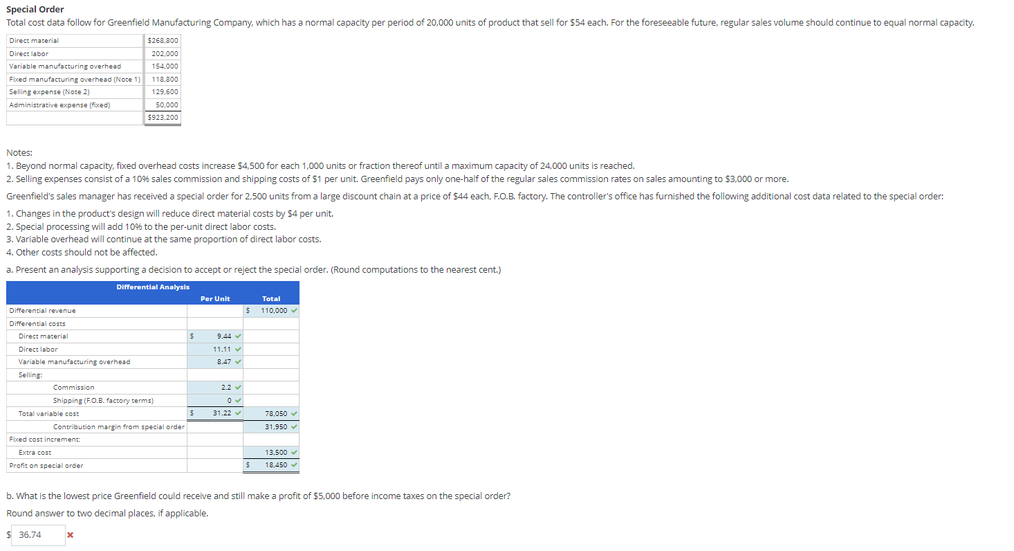 Notes: 1. Beyond normal capacity, fixed overhead costs increase $4,500 for