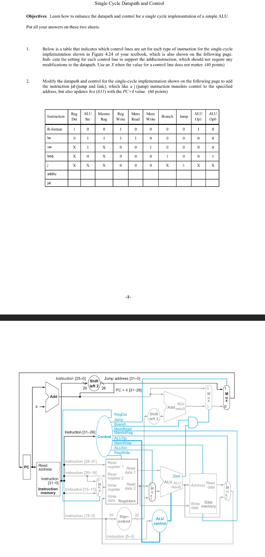  Single Cycle Datapath and Control Objectives. Learn how to enhance the
