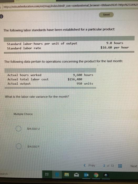 established for a particular product Standard labor hours per unit of output