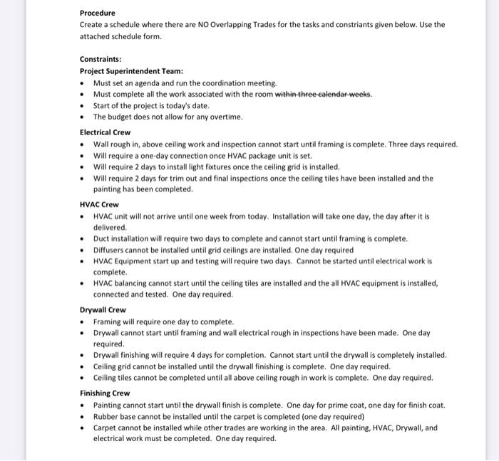  Procedure Create a schedule where there are NO Overlapping Trades for