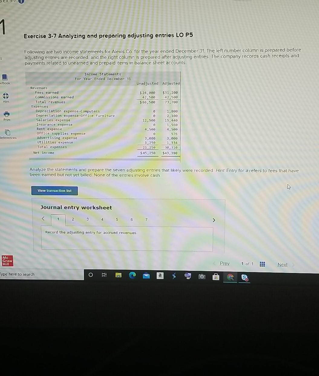 1 Exercise 3-7 Analyzing and preparing adjusting entries LO P5 5