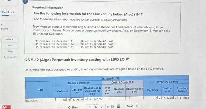 help please! thanks so much ! Required information Use the following information