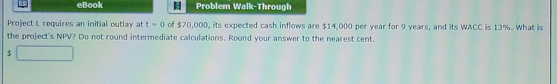 projects, S and L, with the following cash flows: 0 1 2