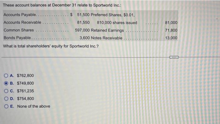 up These acoodint balances at December 31 relate to SportTurget ine: If