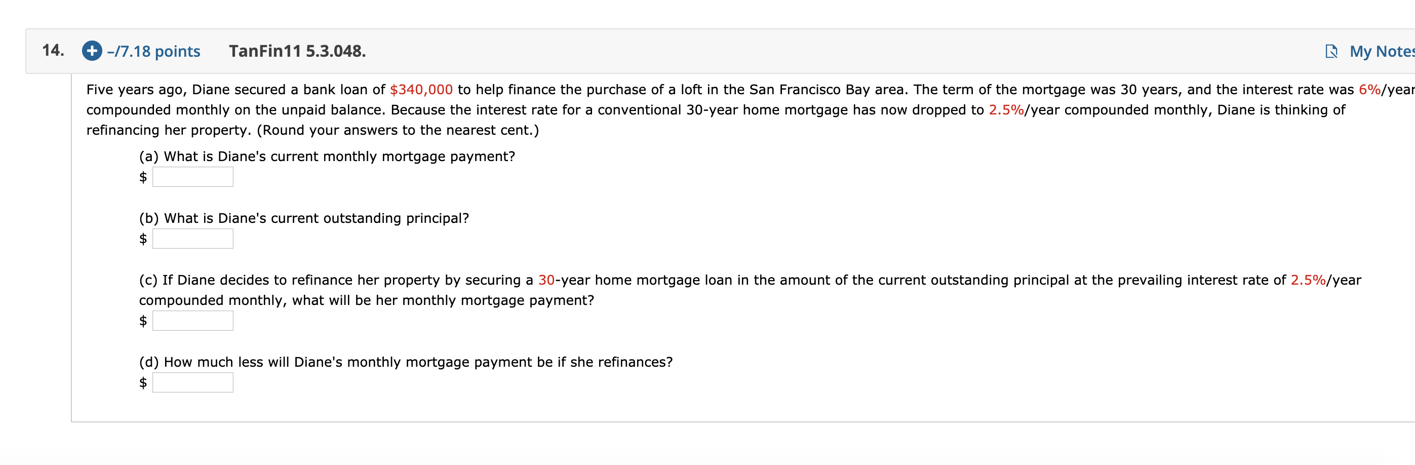  14. # -/7.18 points TanFin11 5.3.048. My Notes Five years ago,