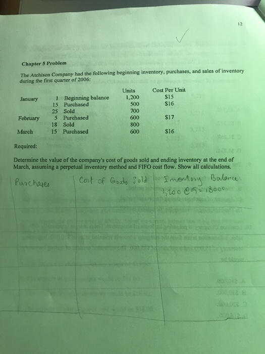  Please fill in the table. Please also show calculation. 12 Chapter