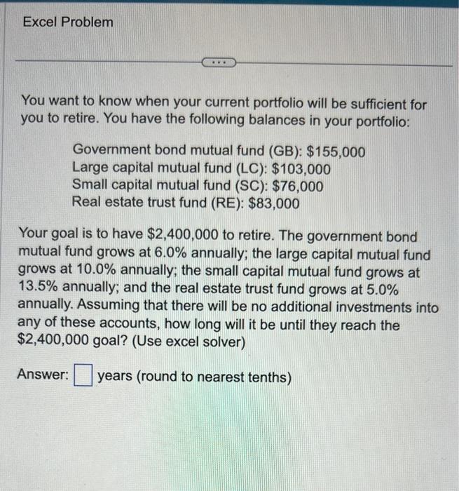  You want to know when your current portfolio will be sufficient