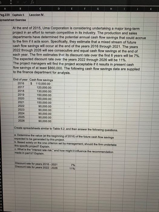  ag.220 Capitulo S preadsheet Exercise Leccion IV. At the end of