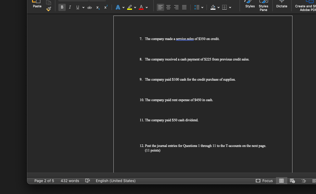 Pane Create and SH Adobe PDF For Questions 1 through 11, prepare
