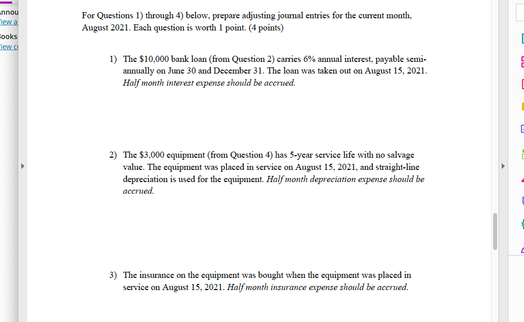 points) Use the account titles that are provided on the next page