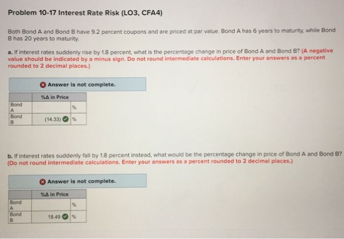 Problem 10-17 Interest Rate Risk (LO3, CFA4) Both Bond A and