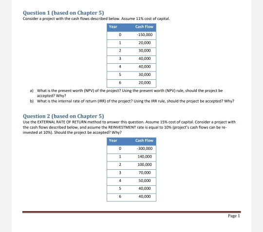  Question 1 (based on Chapter 5) Consider a project with the