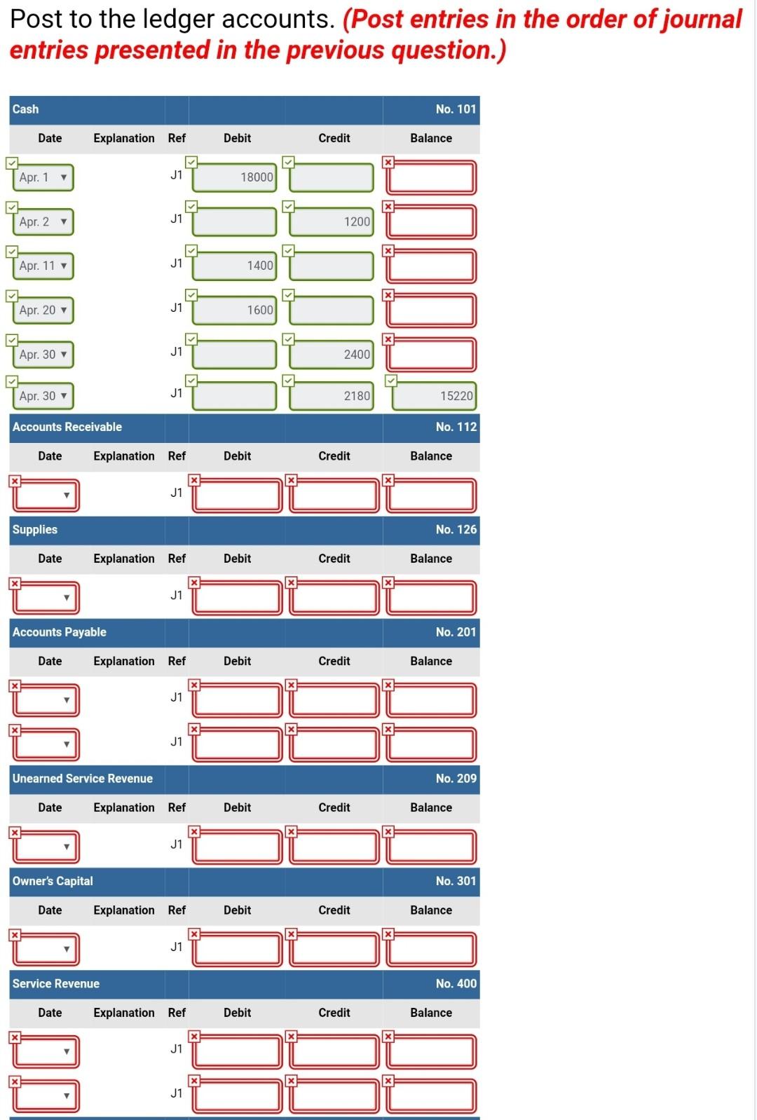 her business, the following events and transactions occurred. April 1 Invested $18,000