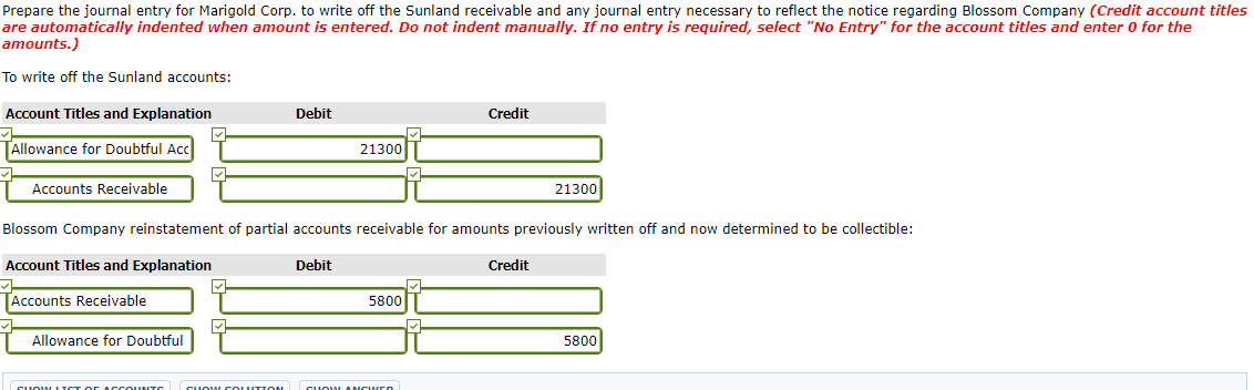 2020, Marigold Corp. has accounts receivable of $2.65 million and an allowance