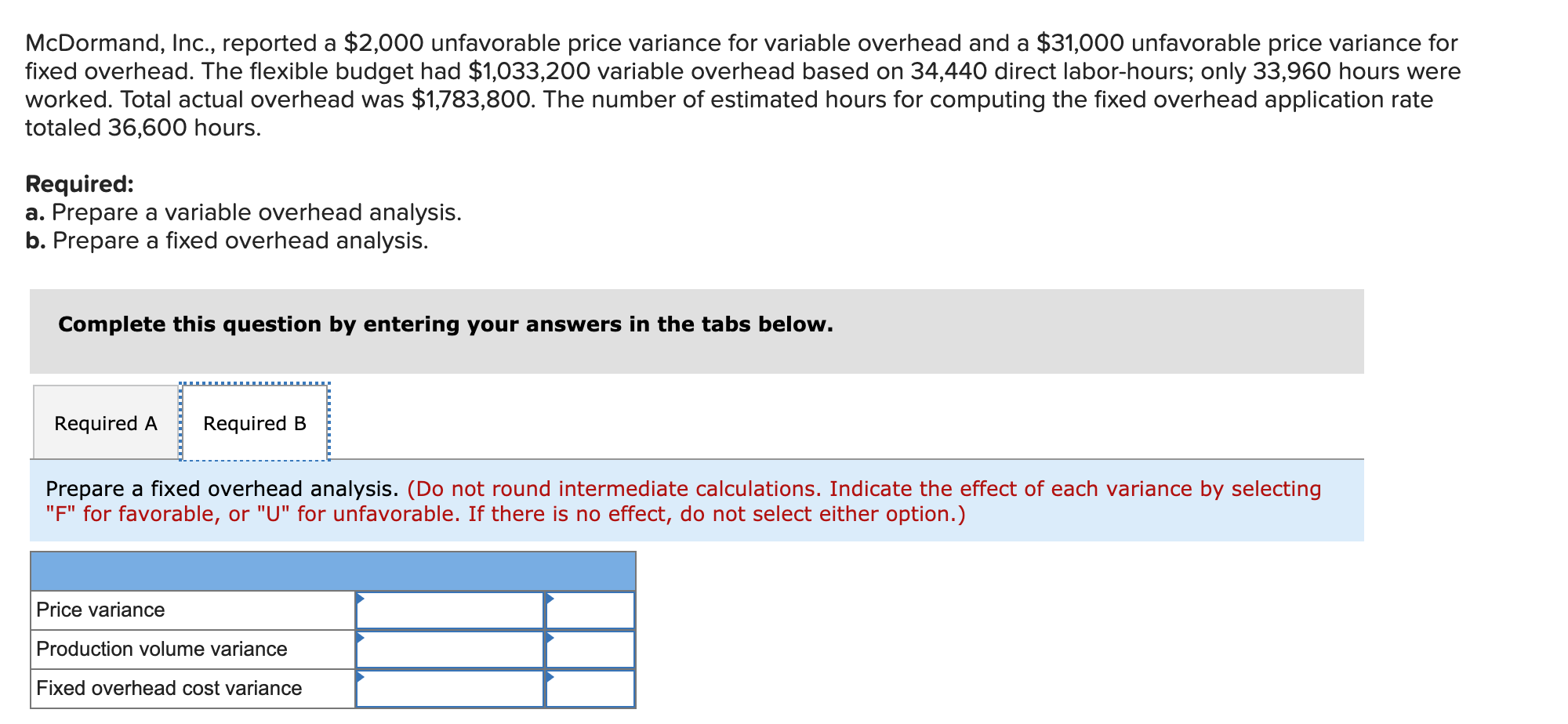 and a $31,000 unfavorable price variance for fixed overhead. The flexible budget