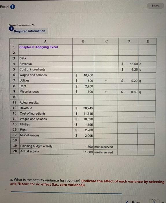  Excel Saved Required information B c D E A 1 Chapter