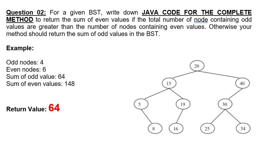 YOU MUST WRITE THE COMPLETE METHOD IN JAVA