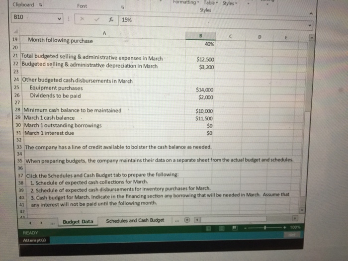 5 February sales 6 March sales 7 Total cash collections 9 Payments