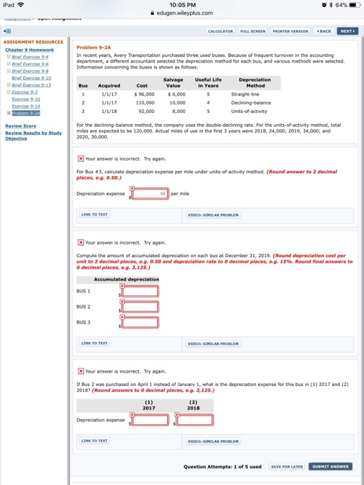 iPad 10:05 PM * 64% Problem 9-2A In recent years, Avery