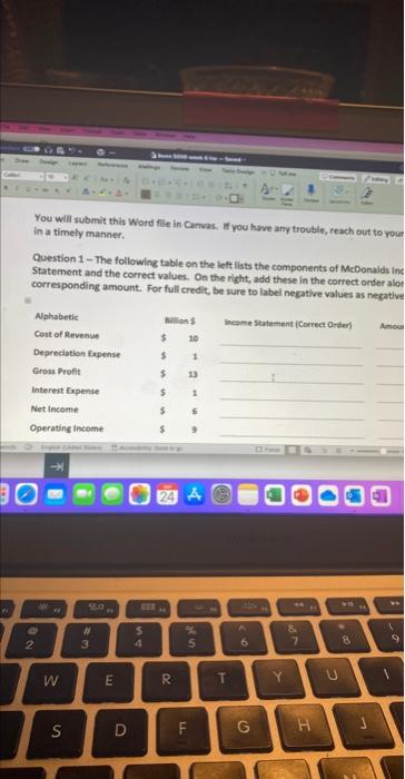 putting income statement in order? You will submit this Word flle in