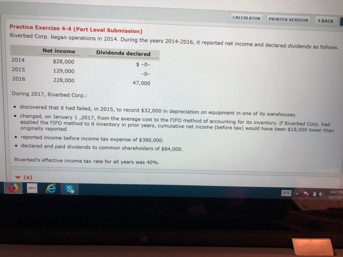  CALCULATOR PRINTER VERSION BACK Practice Exercise 4-4 (Part Level Submission) Riverbed