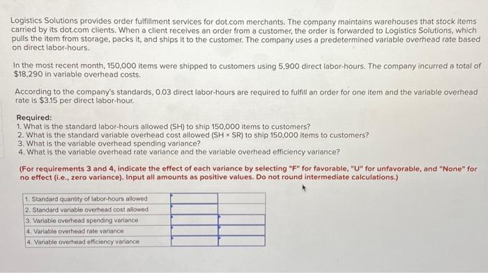  Logistics Solutions provides order fulfillment services for dot.com merchants. The company
