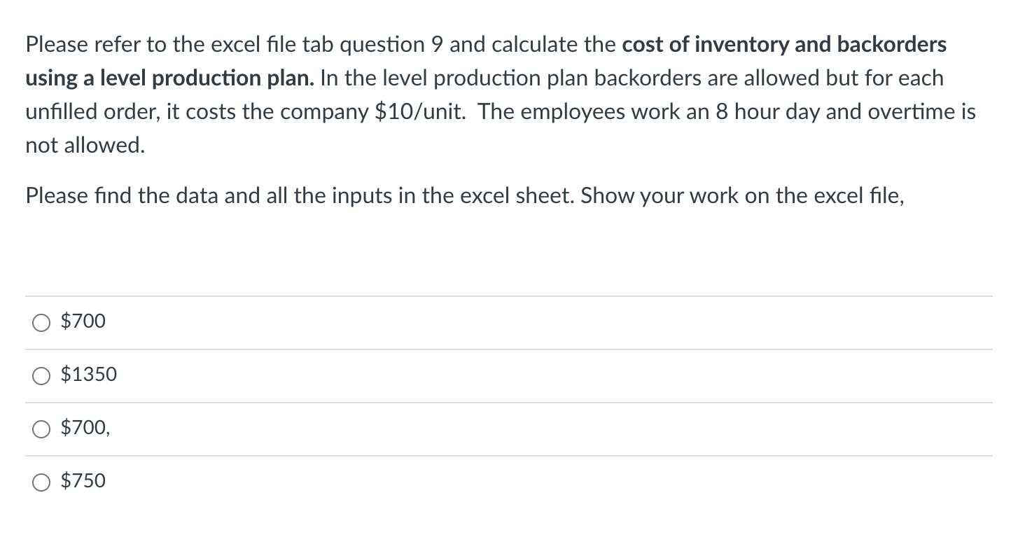  a Please refer to the excel file tab question 9 and