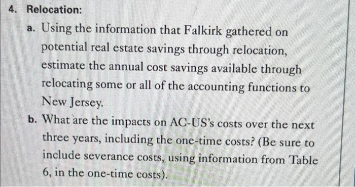  4. Relocation: a. Using the information that Falkirk gathered on potential