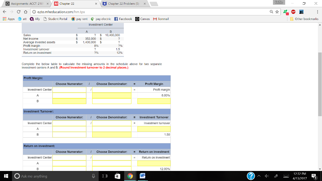  Complete the below table to calculate the missing amounts in the
